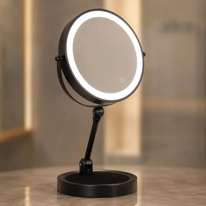 Dual-Sided Vanity Mirror 10x Magnification LED Rechargeable Touch Control Tabletop Cosmetic Mirror 360° Rotating Desktop for Makeup