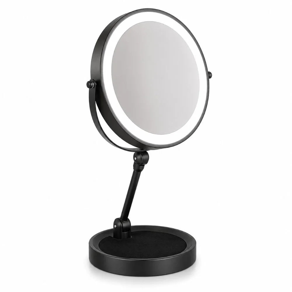 Dual-Sided Vanity Mirror 10x Magnification LED Rechargeable Touch Control Tabletop Cosmetic Mirror 360° Rotating Desktop for Makeup