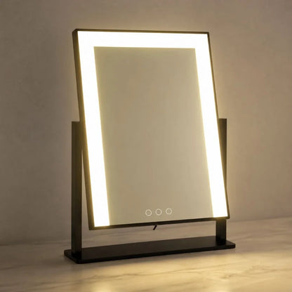 Miroir de maquillage sur pied à commande tactile avec trois modes d'éclairage et grossissement 15x amovible pour une application précise du maquillage