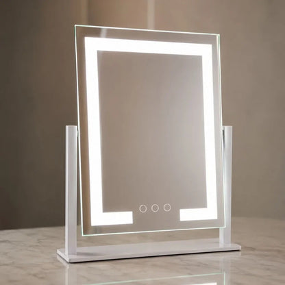 Miroir de maquillage sur pied à commande tactile avec trois modes d'éclairage et grossissement 15x amovible pour une application précise du maquillage