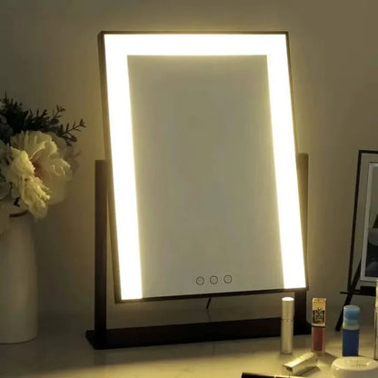 Miroir de maquillage sur pied à commande tactile avec trois modes d'éclairage et grossissement 15x amovible pour une application précise du maquillage