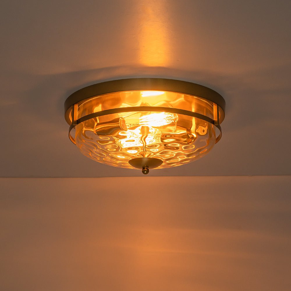 Textured Glass Flush Mount Fixture 13 in Round Two-Bulb Overhead Lighting for Bedrooms Entryways Low-Profile Farmhouse Style