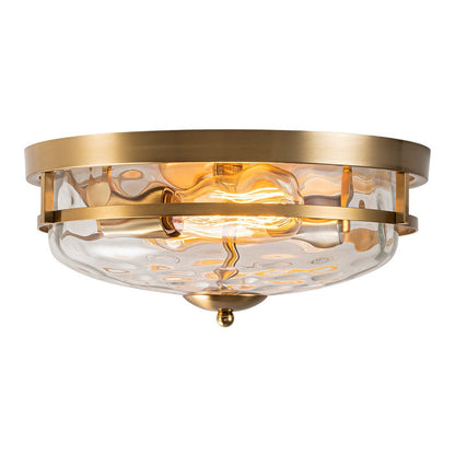 Textured Glass Flush Mount Fixture 13 in Round Two-Bulb Overhead Lighting for Bedrooms Entryways Low-Profile Farmhouse Style