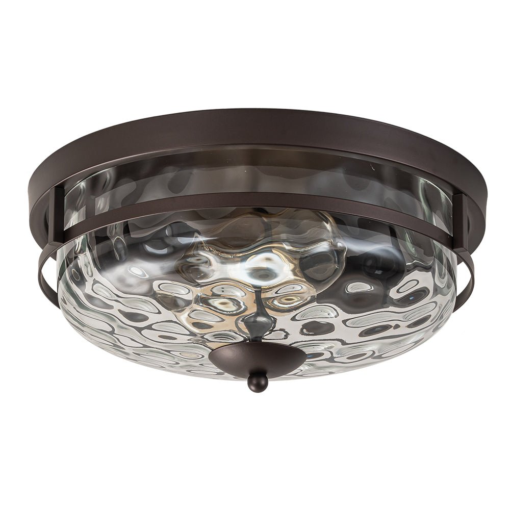 Textured Glass Flush Mount Fixture 13 in Round Two-Bulb Overhead Lighting for Bedrooms Entryways Low-Profile Farmhouse Style