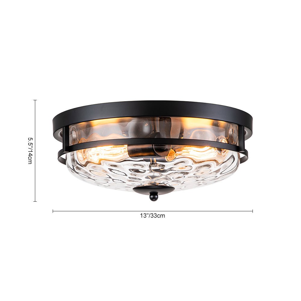 Textured Glass Flush Mount Fixture 13 in Round Two-Bulb Overhead Lighting for Bedrooms Entryways Low-Profile Farmhouse Style
