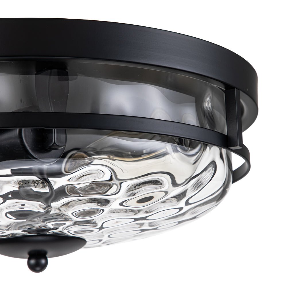 Textured Glass Flush Mount Fixture 13 in Round Two-Bulb Overhead Lighting for Bedrooms Entryways Low-Profile Farmhouse Style