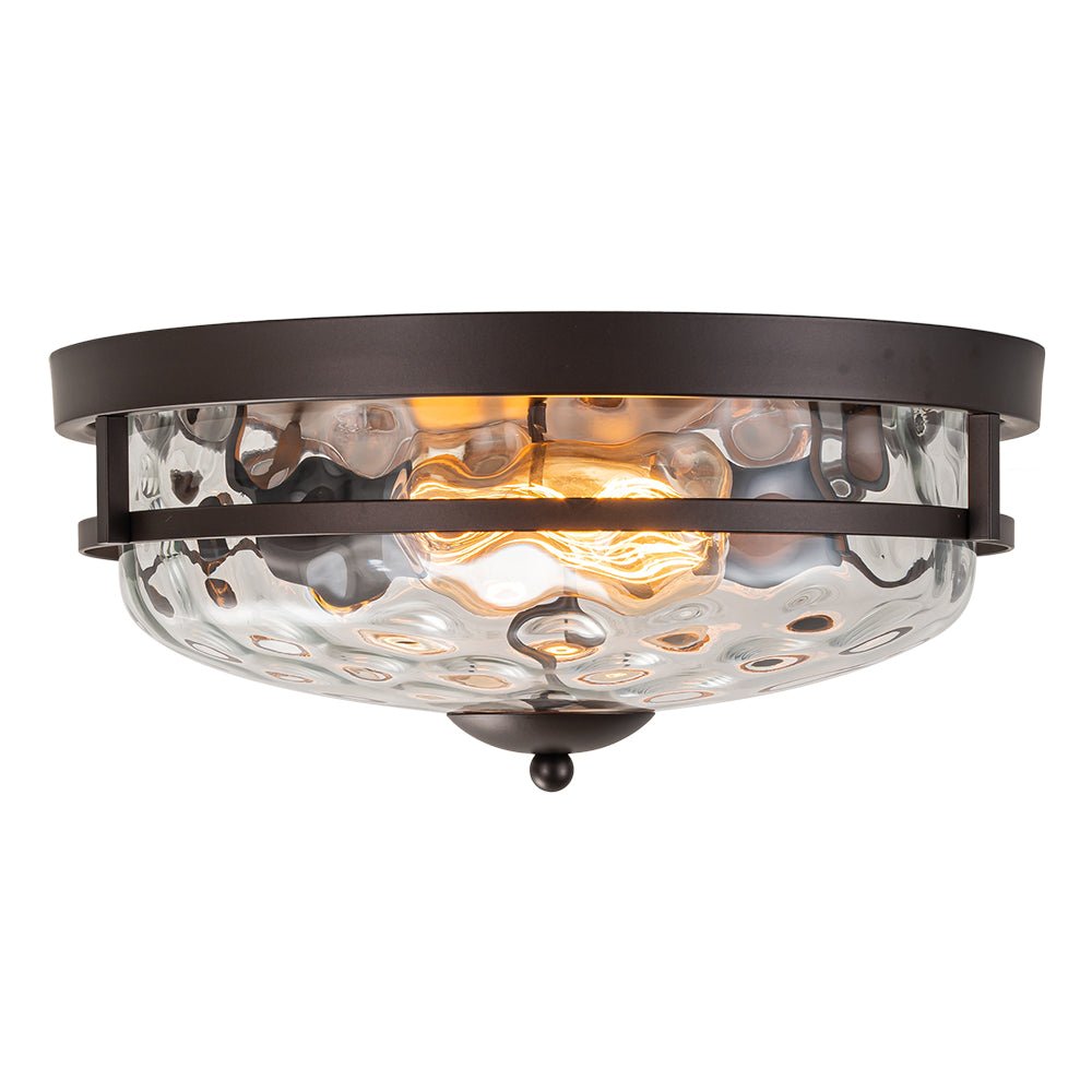 Textured Glass Flush Mount Fixture 13 in Round Two-Bulb Overhead Lighting for Bedrooms Entryways Low-Profile Farmhouse Style