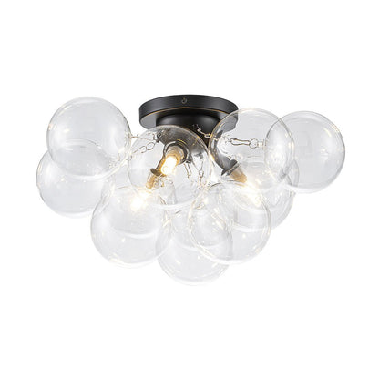 Clear Glass Globe Semi-Flush Ceiling Light, 3-Bulb Brushed Metal Cluster Fixture for Dining Room, Bedroom, Entryway, Bathroom