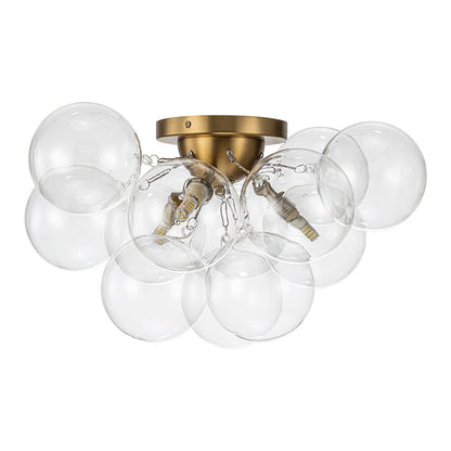 Clear Glass Globe Semi-Flush Ceiling Light, 3-Bulb Brushed Metal Cluster Fixture for Dining Room, Bedroom, Entryway, Bathroom