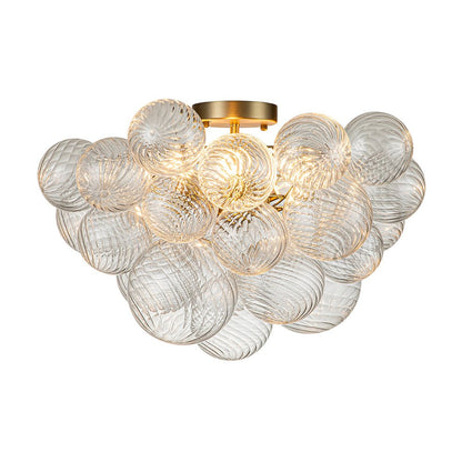 Three-Globe Ceiling Mount Fixture with Textured Glass Shades in Warm Metal Finish for Entry, Dining Room & Living Room