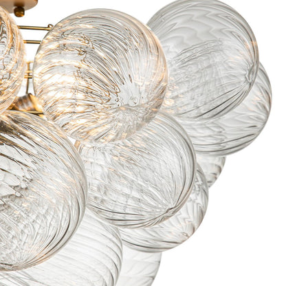 Three-Globe Ceiling Mount Fixture with Textured Glass Shades in Warm Metal Finish for Entry, Dining Room & Living Room