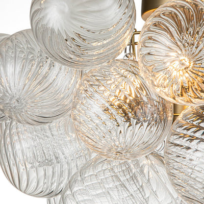 Plafonnier semi-encastré à globe en verre strié, lustre à bulles avec grappe de 3 ampoules, monture en laiton ou nickel
