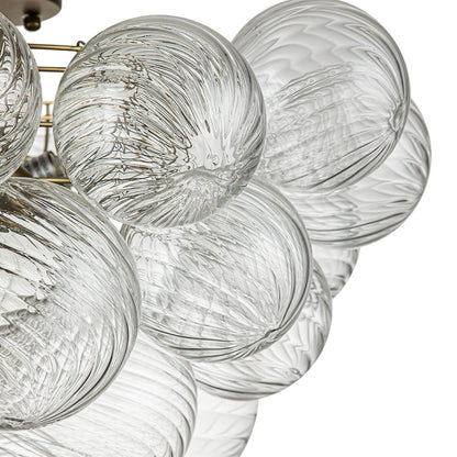 Plafonnier semi-encastré à globe en verre strié, lustre à bulles avec grappe de 3 ampoules, monture en laiton ou nickel