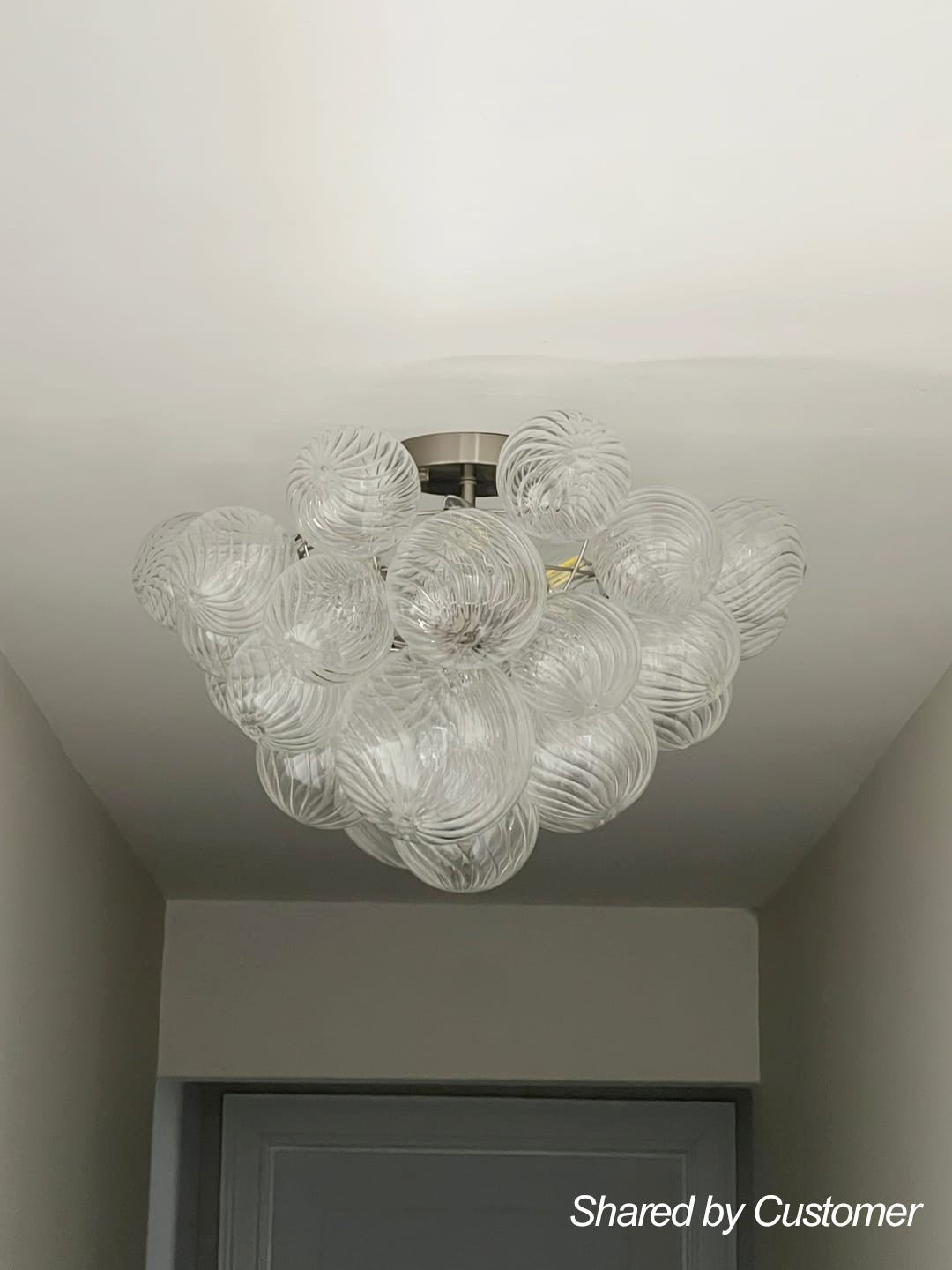 Plafonnier semi-encastré à globe en verre strié, lustre à bulles avec grappe de 3 ampoules, monture en laiton ou nickel