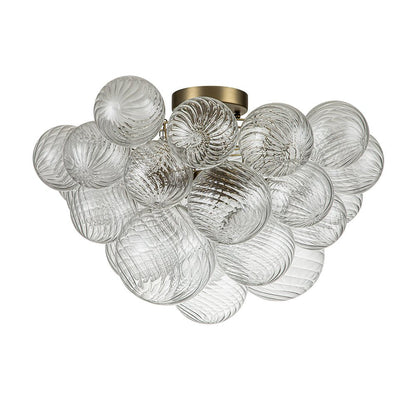 Plafonnier semi-encastré à globe en verre strié, lustre à bulles avec grappe de 3 ampoules, monture en laiton ou nickel