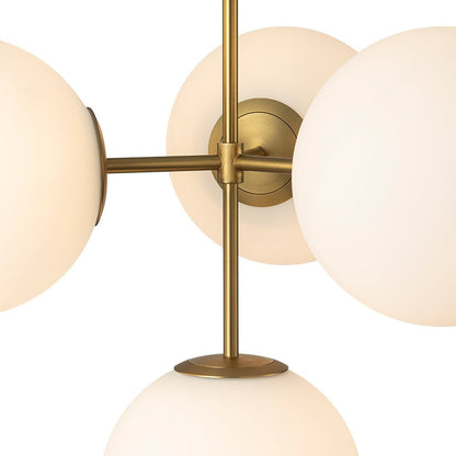 Four-Globe Frosted Glass Chandelier 24 in Brass or Black for Dining Table Kitchen Island Mid-Century Modern Adjustable Ceiling Light Fixture