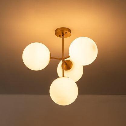 Four-Globe Frosted Glass Chandelier 24 in Brass or Black for Dining Table Kitchen Island Mid-Century Modern Adjustable Ceiling Light Fixture