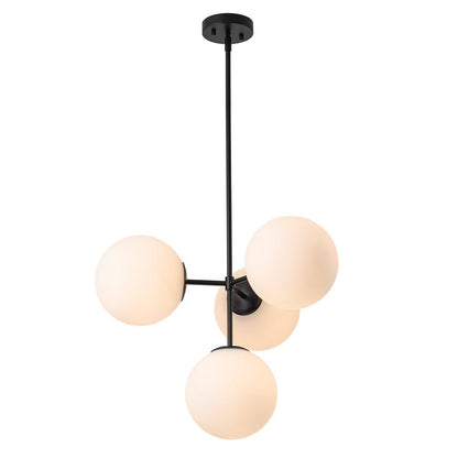 Four-Globe Frosted Glass Chandelier 24 in Brass or Black for Dining Table Kitchen Island Mid-Century Modern Adjustable Ceiling Light Fixture