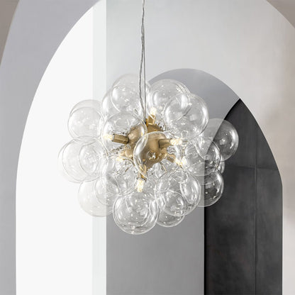 Multi-Sphere Glass Ceiling Fixture 20 in Brushed Metal Finish Adjustable Height 6-Light G9 for Dining Room Kitchen Island Contemporary Home