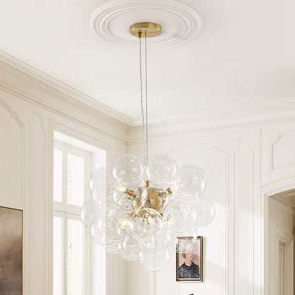 Multi-Sphere Glass Ceiling Fixture 20 in Brushed Metal Finish Adjustable Height 6-Light G9 for Dining Room Kitchen Island Contemporary Home