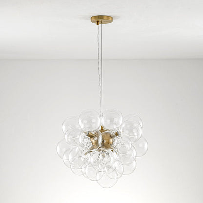 Multi-Sphere Glass Ceiling Fixture 20 in Brushed Metal Finish Adjustable Height 6-Light G9 for Dining Room Kitchen Island Contemporary Home