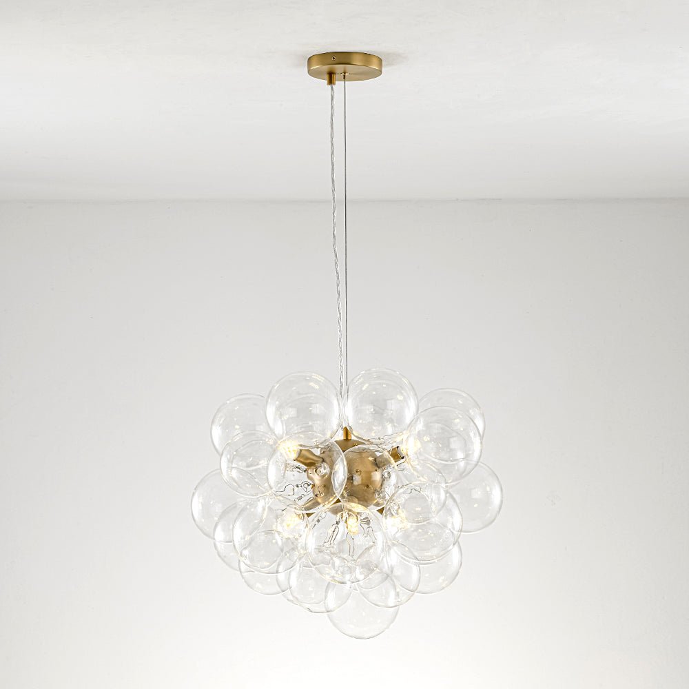 Multi-Sphere Glass Ceiling Fixture 20 in Brushed Metal Finish Adjustable Height 6-Light G9 for Dining Room Kitchen Island Contemporary Home