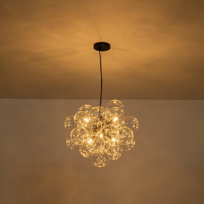 Multi-Sphere Glass Ceiling Fixture 20 in Brushed Metal Finish Adjustable Height 6-Light G9 for Dining Room Kitchen Island Contemporary Home