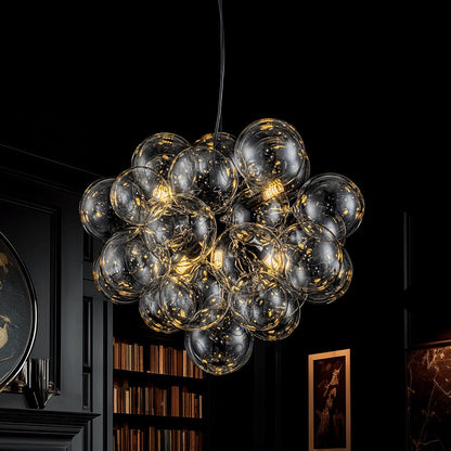 Multi-Sphere Glass Ceiling Fixture 20 in Brushed Metal Finish Adjustable Height 6-Light G9 for Dining Room Kitchen Island Contemporary Home