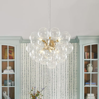 Multi-Sphere Glass Ceiling Fixture 20 in Brushed Metal Finish Adjustable Height 6-Light G9 for Dining Room Kitchen Island Contemporary Home