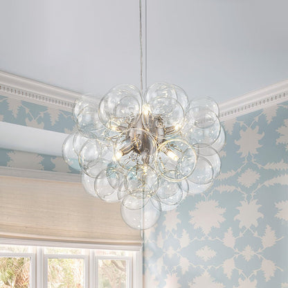 Multi-Sphere Glass Ceiling Fixture 20 in Brushed Metal Finish Adjustable Height 6-Light G9 for Dining Room Kitchen Island Contemporary Home