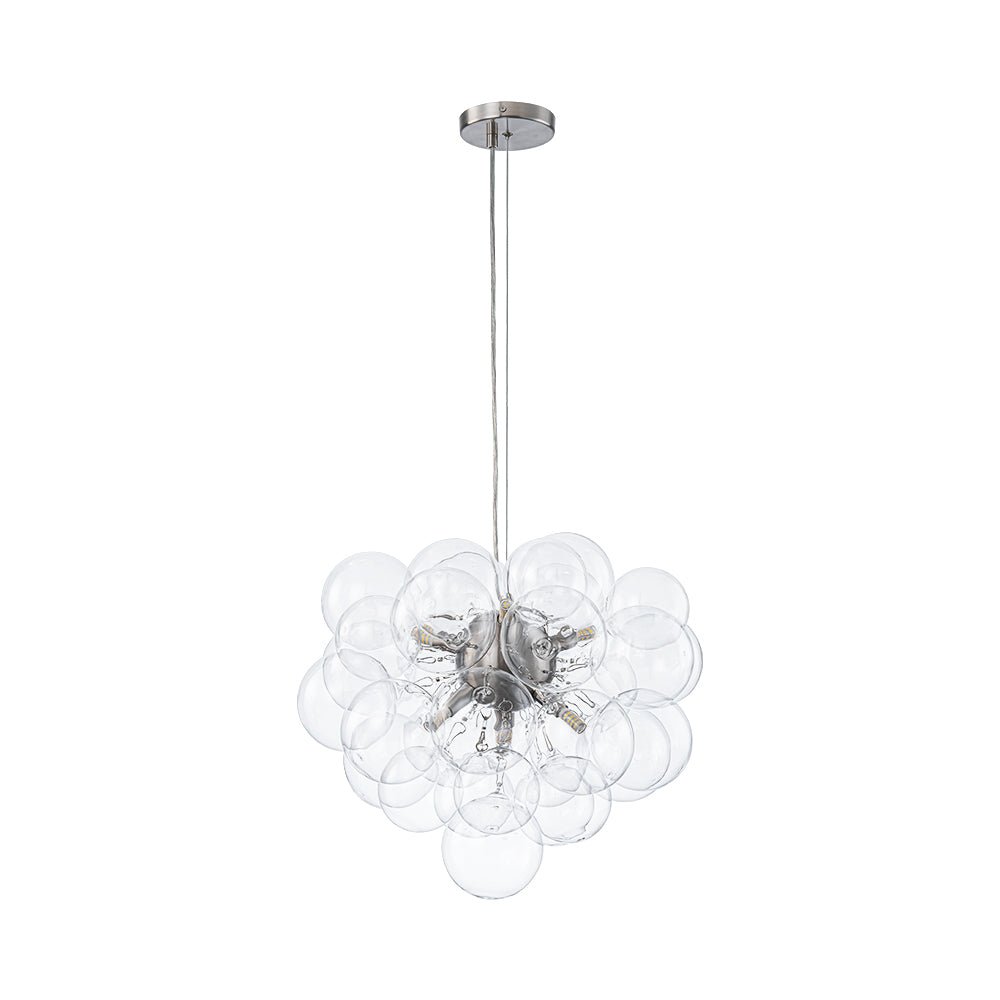 Multi-Sphere Glass Ceiling Fixture 20 in Brushed Metal Finish Adjustable Height 6-Light G9 for Dining Room Kitchen Island Contemporary Home