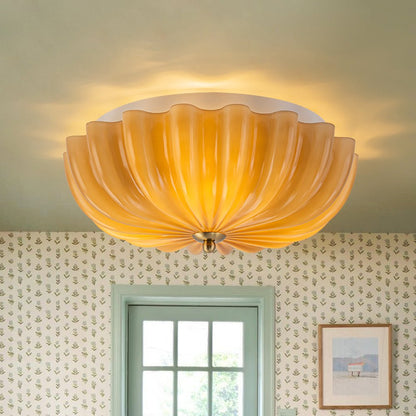 3-Light Floral Glass Ceiling Fixture, Scalloped Dome Shape, Blush or Cocoa Tone, Vintage-Inspired Semi-Flush Design for Bedroom, Nursery &