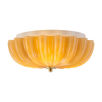 3-Light Floral Glass Ceiling Fixture, Scalloped Dome Shape, Blush or Cocoa Tone, Vintage-Inspired Semi-Flush Design for Bedroom, Nursery &