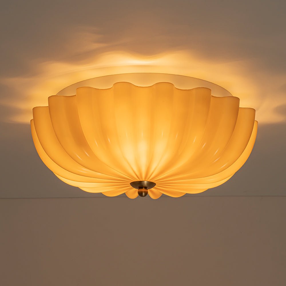 3-Light Floral Glass Ceiling Fixture, Scalloped Dome Shape, Blush or Cocoa Tone, Vintage-Inspired Semi-Flush Design for Bedroom, Nursery &