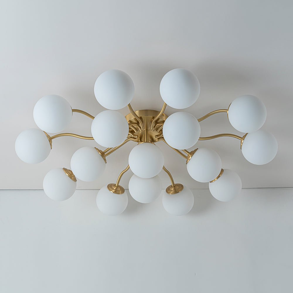 Starburst Ceiling Light with Frosted Globe Shades – Mid-Century Modern Semi-Flush Mount Fixture in Gold Tone