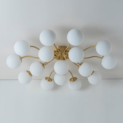 Starburst Ceiling Light with Frosted Globe Shades – Mid-Century Modern Semi-Flush Mount Fixture in Gold Tone