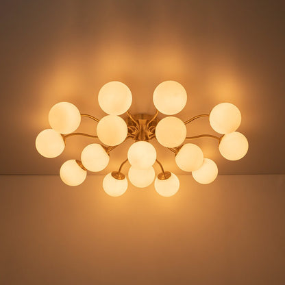 Starburst Ceiling Light with Frosted Globe Shades – Mid-Century Modern Semi-Flush Mount Fixture in Gold Tone