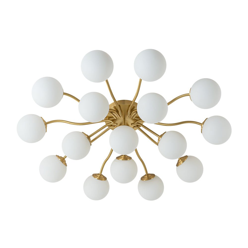Starburst Ceiling Light with Frosted Globe Shades – Mid-Century Modern Semi-Flush Mount Fixture in Gold Tone