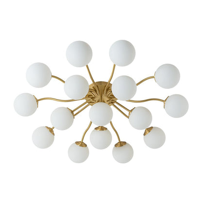 Starburst Ceiling Light with Frosted Globe Shades – Mid-Century Modern Semi-Flush Mount Fixture in Gold Tone