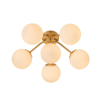 Starburst Ceiling Light with Frosted Globe Shades – Mid-Century Modern Semi-Flush Mount Fixture in Gold Tone