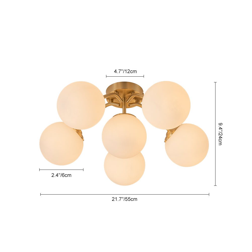 Starburst Ceiling Light with Frosted Globe Shades – Mid-Century Modern Semi-Flush Mount Fixture in Gold Tone