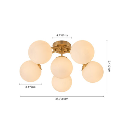 Starburst Ceiling Light with Frosted Globe Shades – Mid-Century Modern Semi-Flush Mount Fixture in Gold Tone