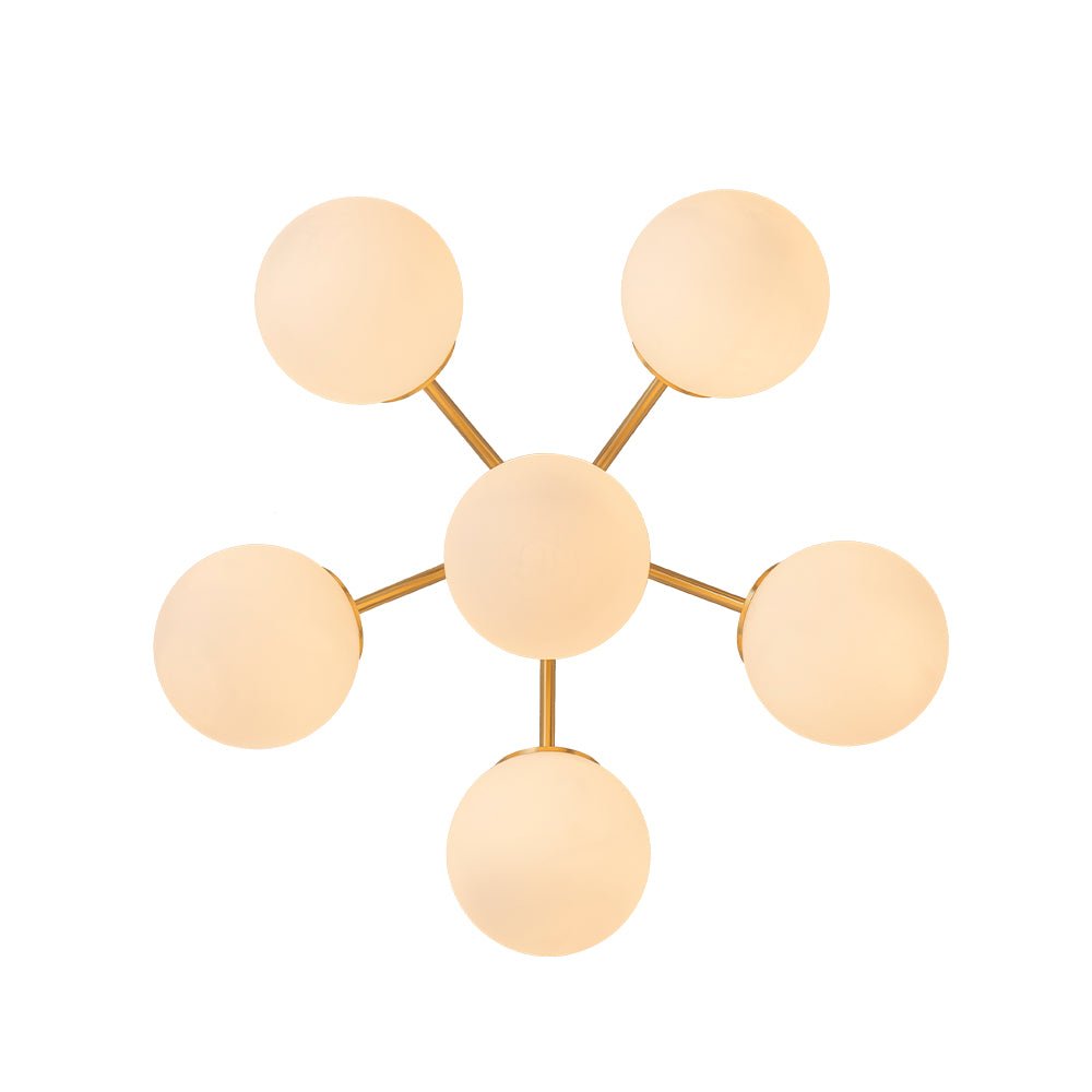Starburst Ceiling Light with Frosted Globe Shades – Mid-Century Modern Semi-Flush Mount Fixture in Gold Tone