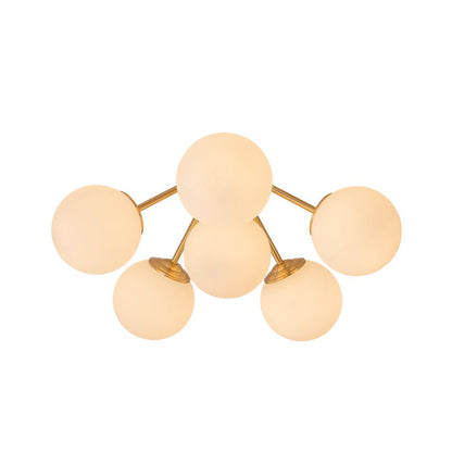 Starburst Ceiling Light with Frosted Globe Shades – Mid-Century Modern Semi-Flush Mount Fixture in Gold Tone