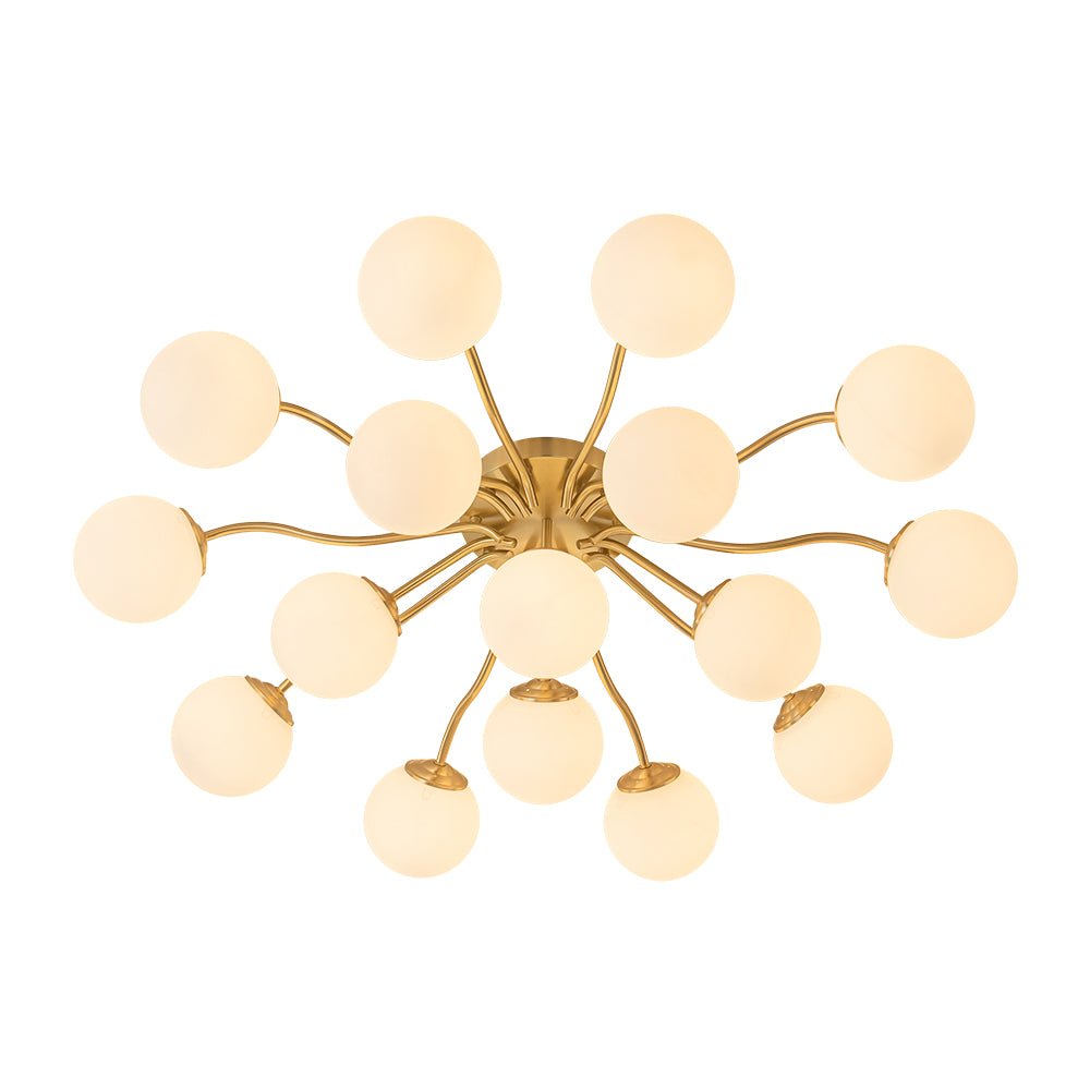 Starburst Ceiling Light with Frosted Globe Shades – Mid-Century Modern Semi-Flush Mount Fixture in Gold Tone