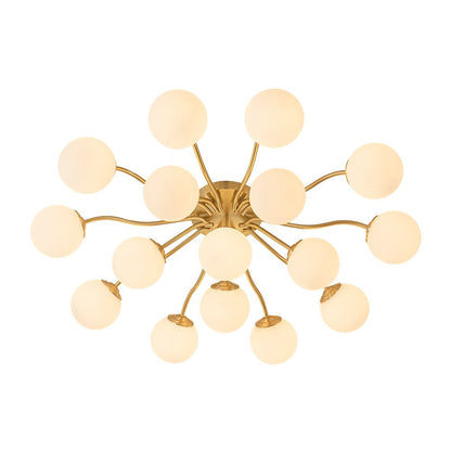 Starburst Ceiling Light with Frosted Globe Shades – Mid-Century Modern Semi-Flush Mount Fixture in Gold Tone