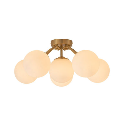 Starburst Ceiling Light with Frosted Globe Shades – Mid-Century Modern Semi-Flush Mount Fixture in Gold Tone