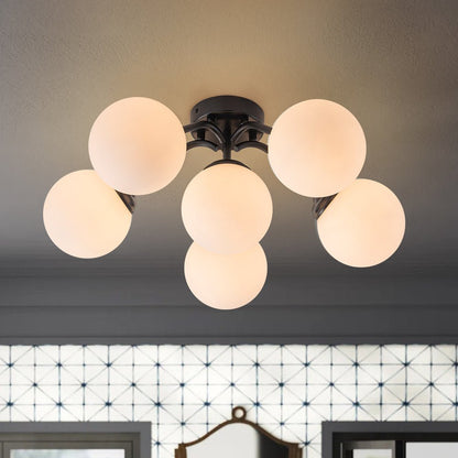 Starburst Ceiling Light with Frosted Globe Shades – Mid-Century Modern Semi-Flush Mount Fixture in Gold Tone