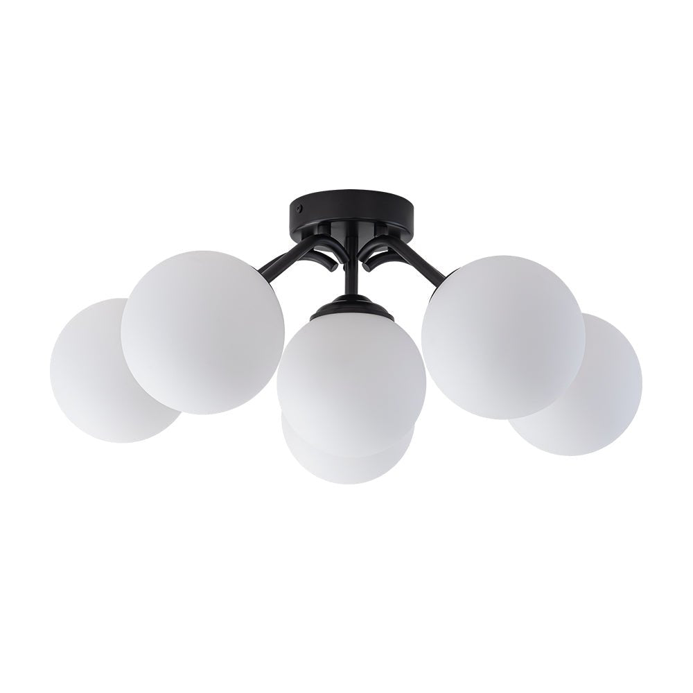 Starburst Ceiling Light with Frosted Globe Shades – Mid-Century Modern Semi-Flush Mount Fixture in Gold Tone