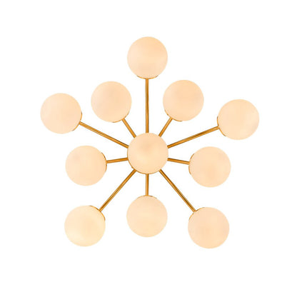 Starburst Ceiling Light with Frosted Globe Shades – Mid-Century Modern Semi-Flush Mount Fixture in Gold Tone